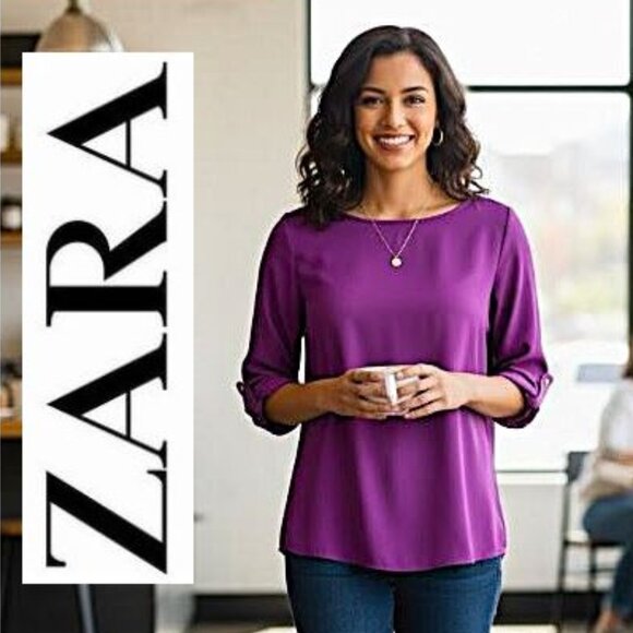 ZARA basics , Stunning royal purple satin crewneck blouse - Picture 1 of 11